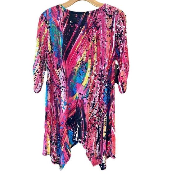 Mishca Sz S Fuschia Pink Paint Spattered Mesh Stretch Contemporary Swim Cover - Picture 2 of 8